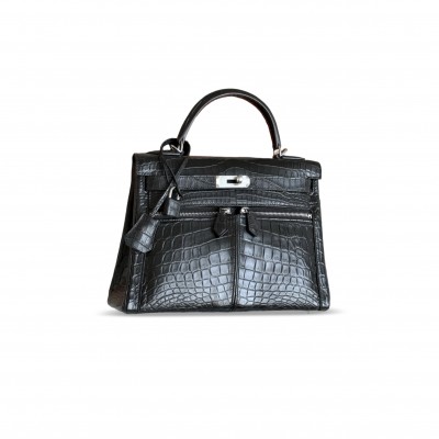 HERMÈS MASTER A SHINY ROSE SCHÉHÉRAZADE NILOTICUS CROCODILE SELLIER KELLY 28 WITH (28*22*10cm)
